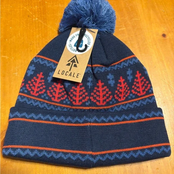 Sugarbush Navy and Red Knit Pom-Pom Hat - Picture 2 of 2